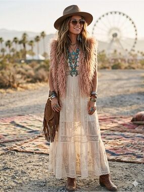 Y2K bebe Plush Genuine Mongolian Lamb Fur Vest in Champagne Blush NWT